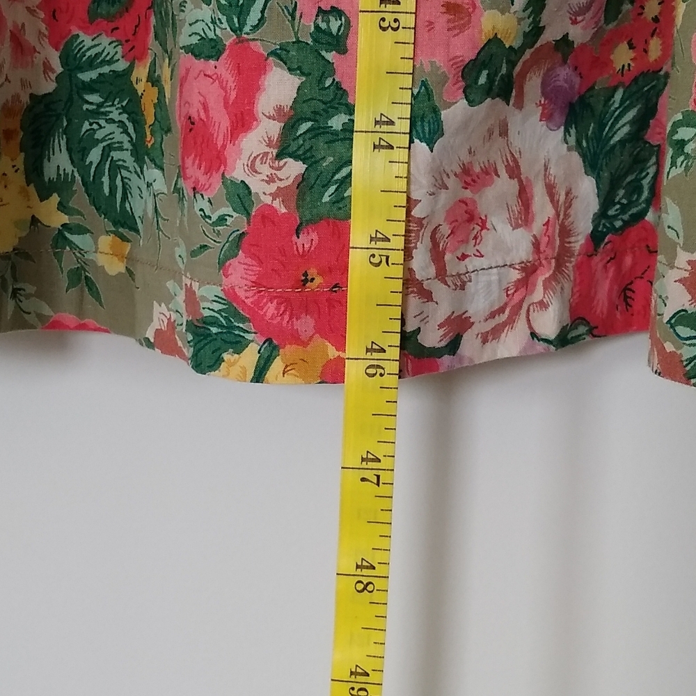 Vintage 90's Erika Cotton Green Multicolor Floral Cottage Midi Dress Sz Lg - Picture 5 of 9